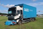 Truck with new front after crash test with passenger car_1 . Trafikverket